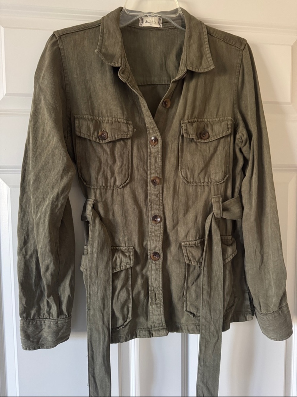 Olive Green Utility Button-Front & Cinch-able Top